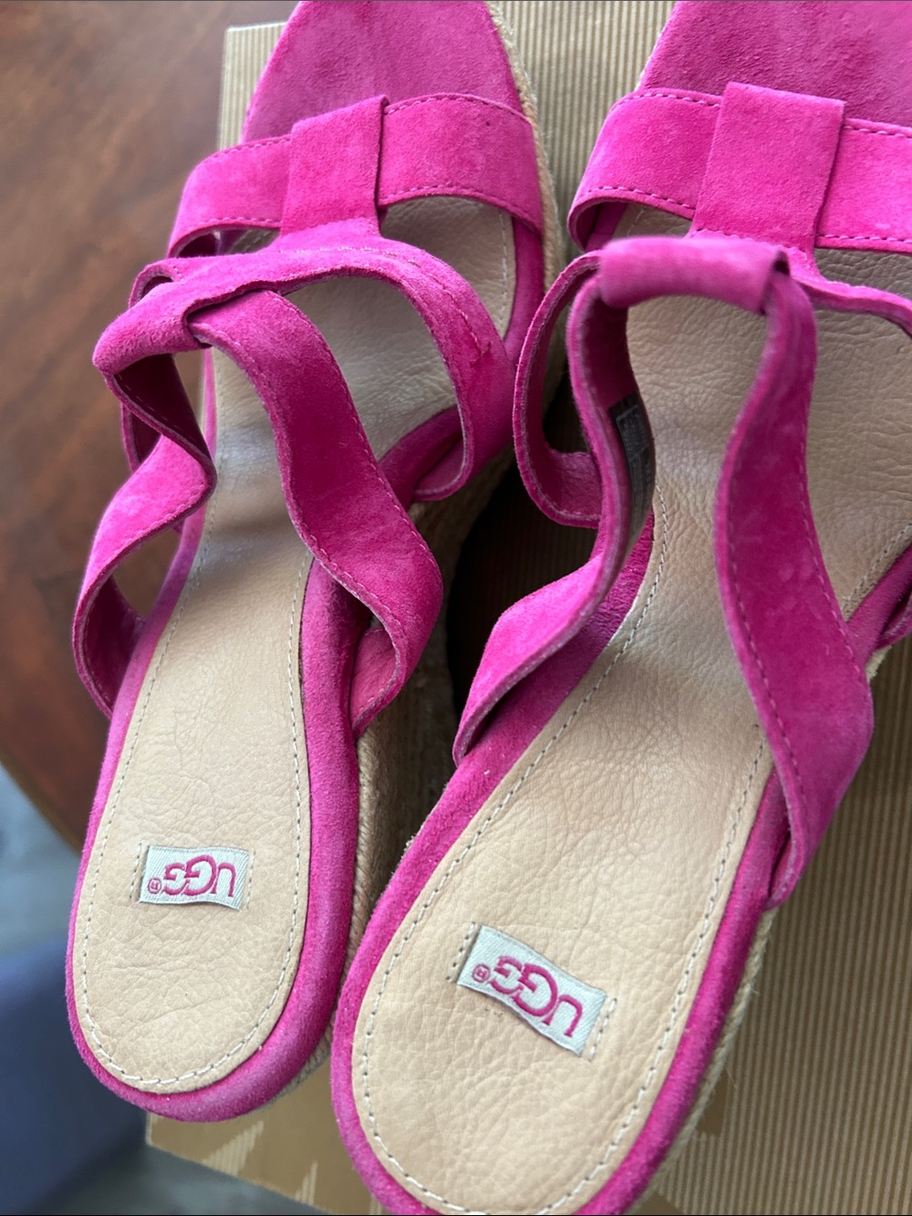 UGG Pink Suede Espadrille Wedge Sandals - Picture 4 of 5